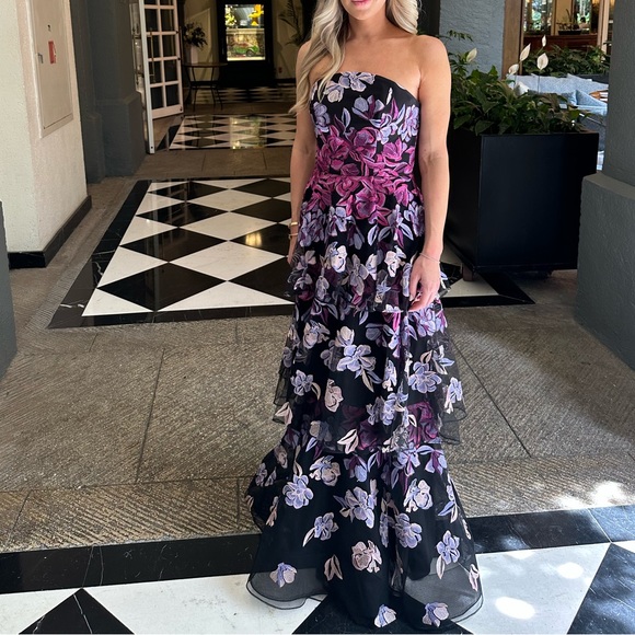 Marchesa Notte Tiered Strapless Embroidered Tulle Gown - Picture 4 of 4